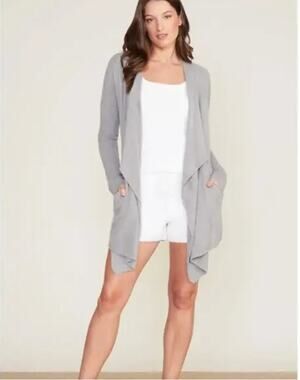 Barefoot Dreams CozyChic Gray Drape Open Front Cardigan Luxe Soft Plus 2X NWT
